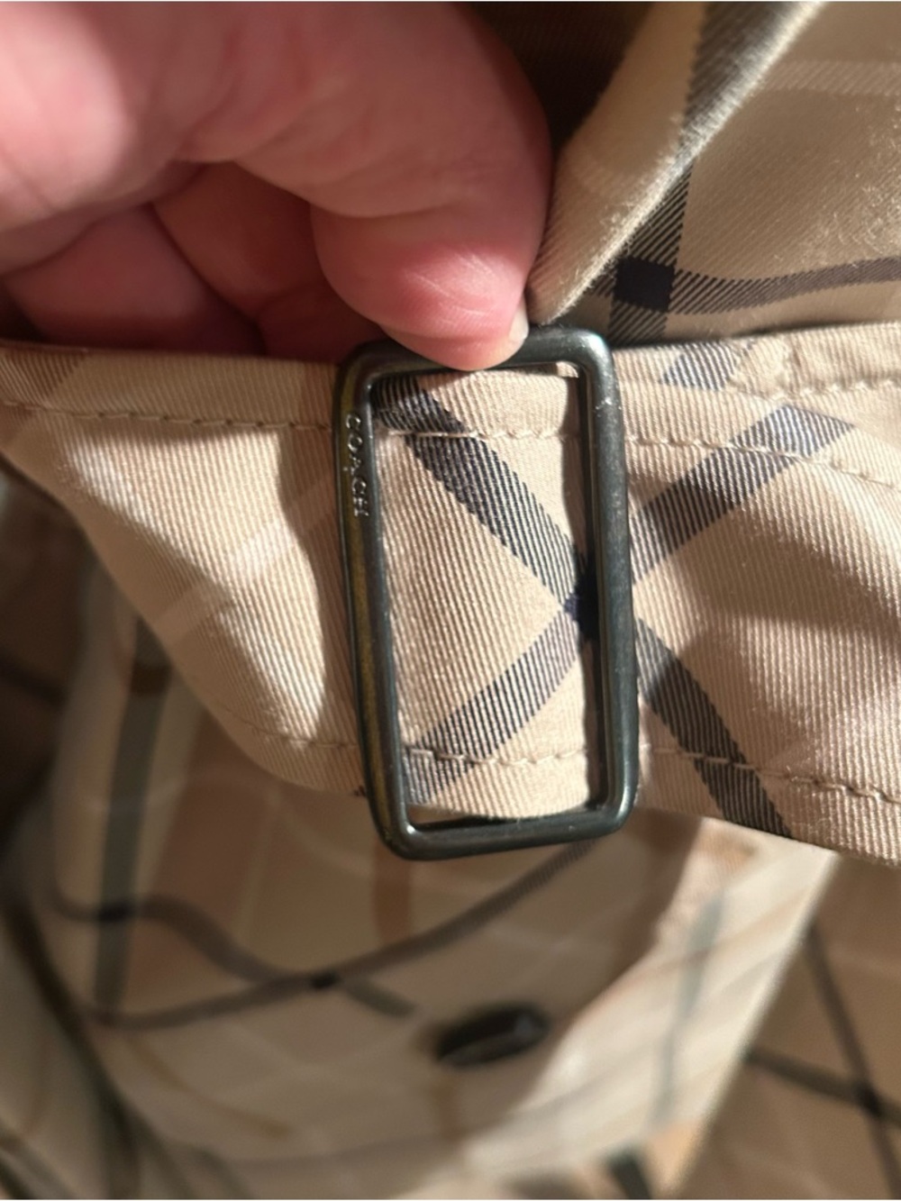 Coach plaid khaki short Trench Coat - Picture 7 of 14
